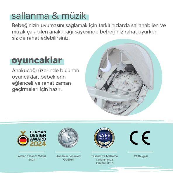 Huggy Rockie Yenidoğana Uygun Kumandalı Bluetooth Müzikli Mama Tepsili Ana Kucağı - 5