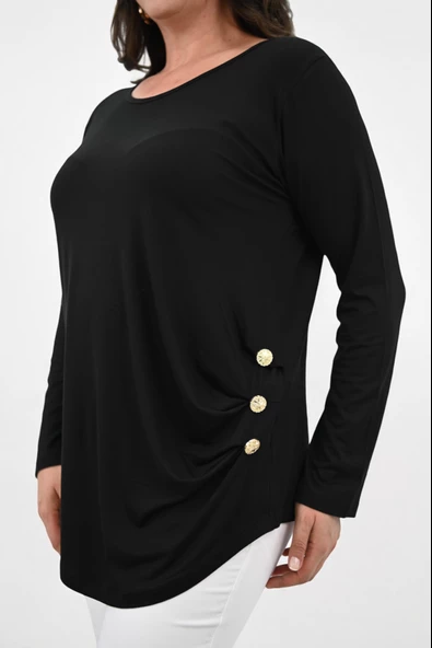 Kadın Büyük Beden Uzun Kollu Düğme Detaylı Bluz 1863-25 - 7