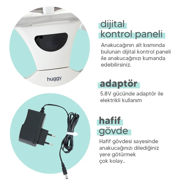 Huggy Rockie Yenidoğana Uygun Kumandalı Bluetooth Müzikli Mama Tepsili Ana Kucağı - 8