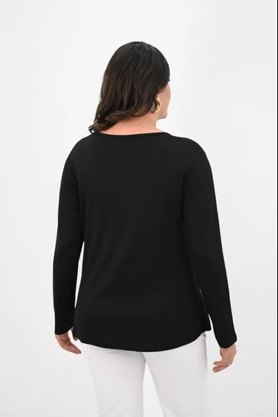 Kadın Büyük Beden Uzun Kollu Düğme Detaylı Bluz 1863-25 - 6