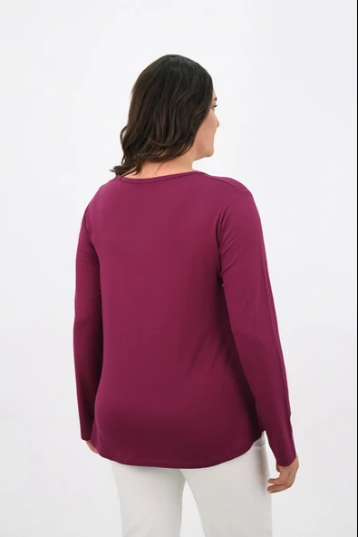 Kadın Büyük Beden Uzun Kollu Düğme Detaylı Bluz 1863-25 - 12