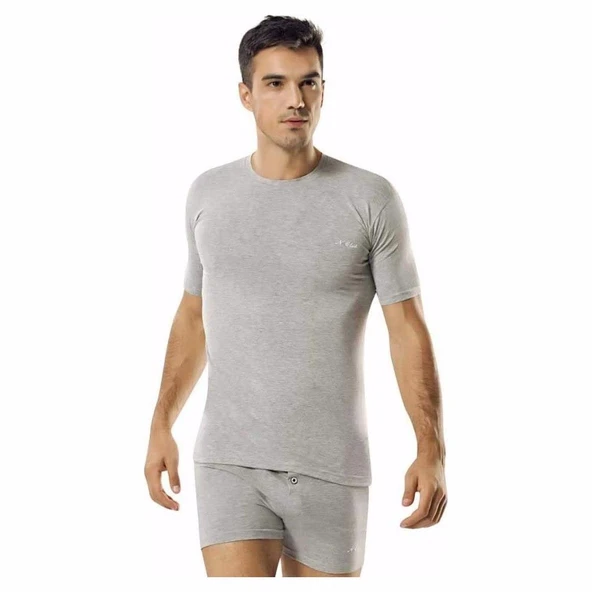 Namaldı 181 Bisiklet Yaka Likralı Yarım Kol Fanila- 3 Adet  Gri S - Resim 2