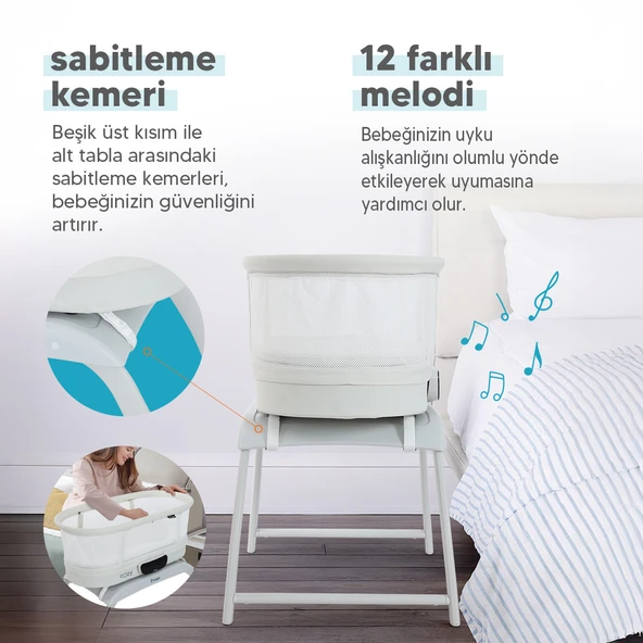Huggy 4 in 1 Cozy Terazi Özellikli Bluetooth Müzikli Kumandalı Portatif Otomatik Sallanabilir Beşik - 9