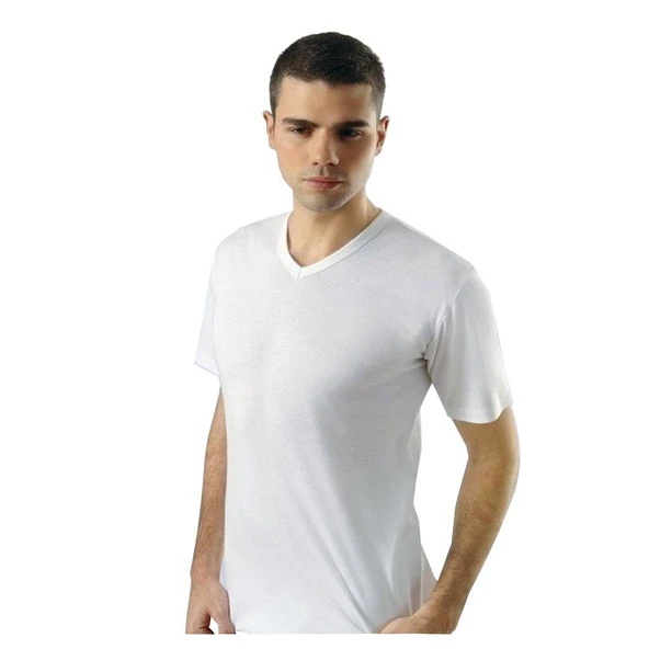 Anıt 1109 Erkek V Yaka Kısa Kol Atlet Ribana Kumaş Renkli 3'Lü  XL Gri - Resim 3