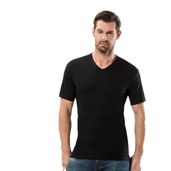 Anıt 1109 Erkek V Yaka Kısa Kol Atlet Ribana Kumaş Renkli 3'Lü  XL Gri - Resim 2