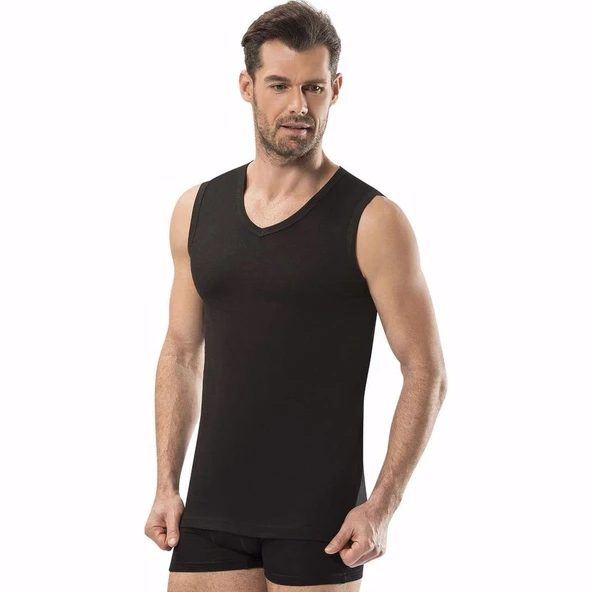 Jiber Erkek V Yaka Sıfır Kol Atlet 6'lı Paket - 115  Gri 2XL - Resim 3