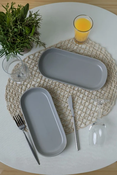 Keramika Mat Gri Noyan Kayık Tabak 26 Cm 2 Adet 995 - Resim 2