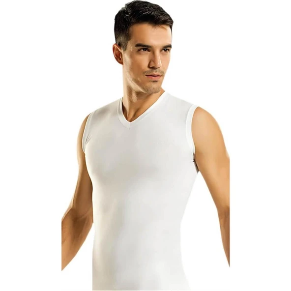 Namaldı Erkek Likralı V Yaka Sıfır Kol Body Atlet Fanila 188- 3 Adet  Siyah M - Resim 3