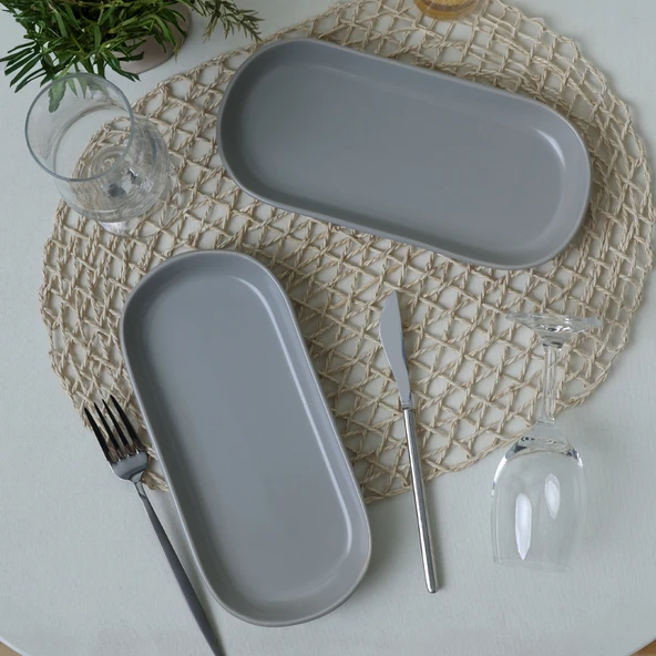 Keramika Mat Gri Noyan Kayık Tabak 26 Cm 2 Adet 995 - 2
