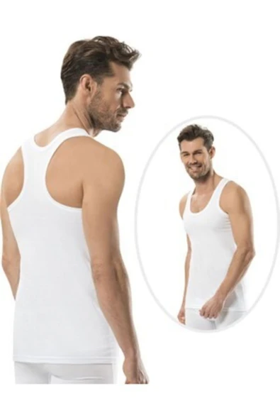 Jiber Erkek Likralı Rambo Atlet 3'lü Paket - 136  Beyaz L - Resim 4