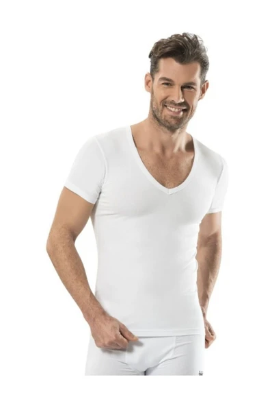 Jiber Erkek Likralı V Yaka Yarım Kol Fanila 6'lı Paket-213  XL Siyah - Resim 2