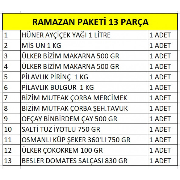 RAMAZAN PAKETİ ERZAK YARDIM KOLİSİ PAKETİ 13 PARÇA - 2