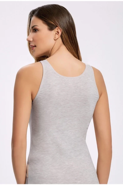 İlke Kadın Likralı Dantelli Geniş Askılı Atlet 247- 6 Adet   2XL - 3XL Açık Gri - Resim 3