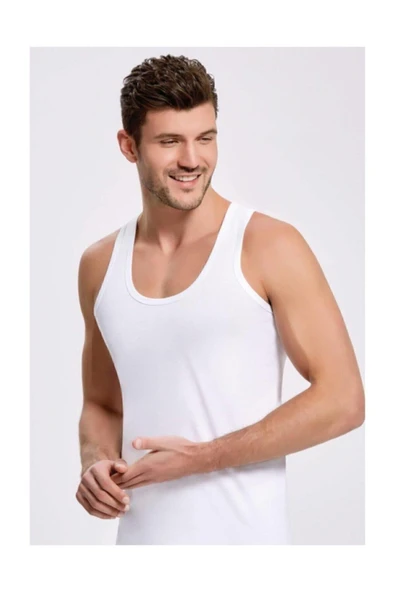 İlke Erkek Penye Askılı Atlet 101 - 6 Adet  Beyaz 2XL - Resim 3