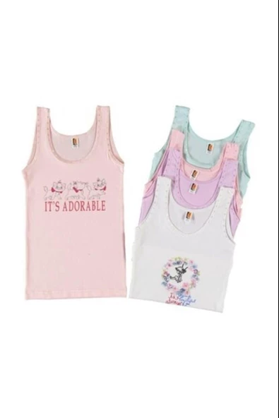 İlke Kız Çocuk Likralı Baskılı Geniş Askılı Atlet 349 - 6 Adet  Karışık Renk 8 No:10-11 Yaş ürün görseli