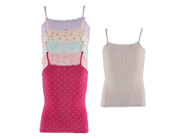 İlke Kız Çocuk Likralı Empirme Dantelli İp Askılı Atlet 313 - 6 Adet  Karışık Renk 2 No:2-3 Yaş - Resim 4