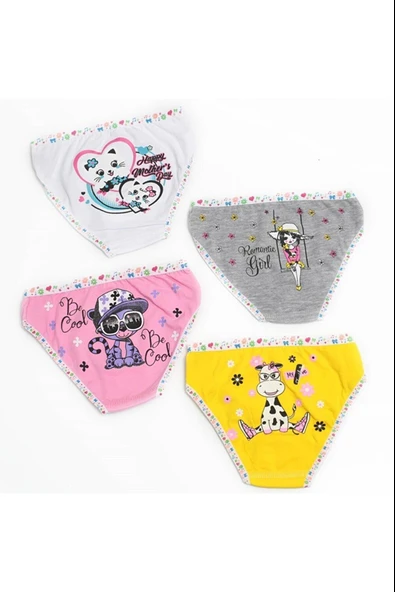 Tutku Kız Çocuk Elastan Arkası Baskılı Bato Külot 0833 - 6 Adet  Karışık Renk 2 (3-4 YAŞ) - Resim 4