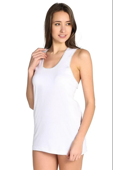 Seher Yıldızı Kadın Kaşkorse Kalın Askılı Atlet 010 - 12 Adet  Beyaz 3XL - Resim 3