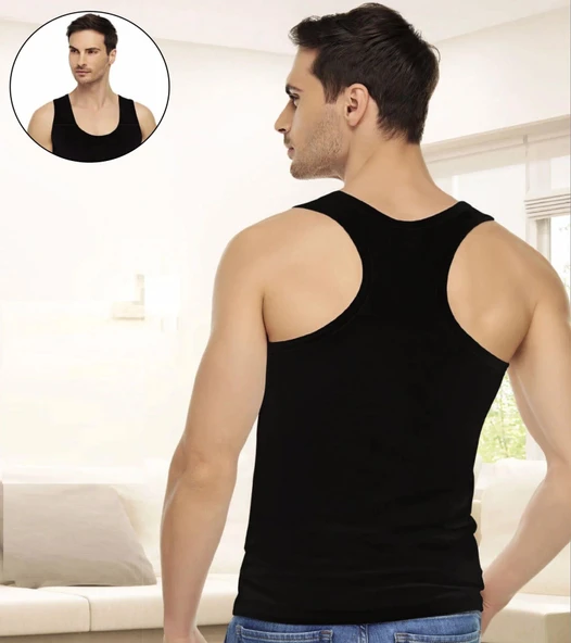 Tutku Elit Erkek Likralı Spor Askılı Atlet 1304 - 6 Adet  Beyaz XL - Resim 6