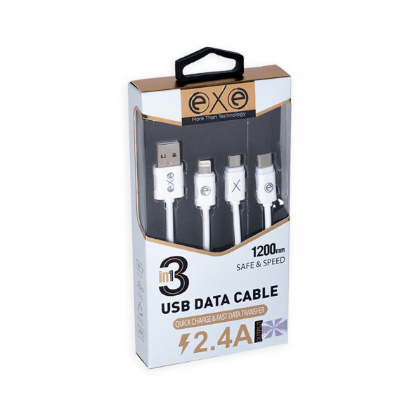 Exe Technology Exe 2.4a Output Lightning / Type C / Micro Usb Uçlu Şarj Kablosu - 2