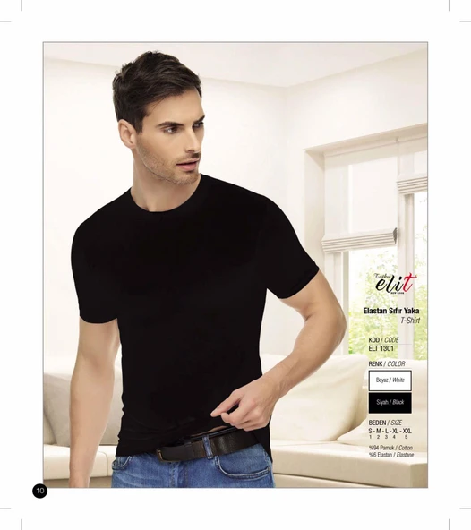 Tutku Elit Erkek Sıfır Yaka Likralı Kısa Kol Fanila Atlet 1301 - 9 Adet  Beyaz 2XL - Resim 7