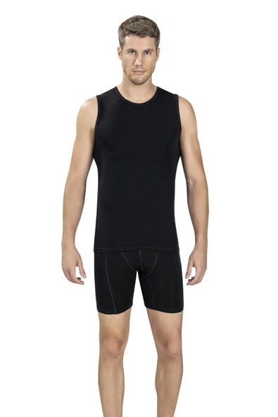 Jiber Erkek Sıfır Yaka Sıfır Kol Pamuklu Fanila Atlet 114 - 9 Adet  Siyah L - Resim 4