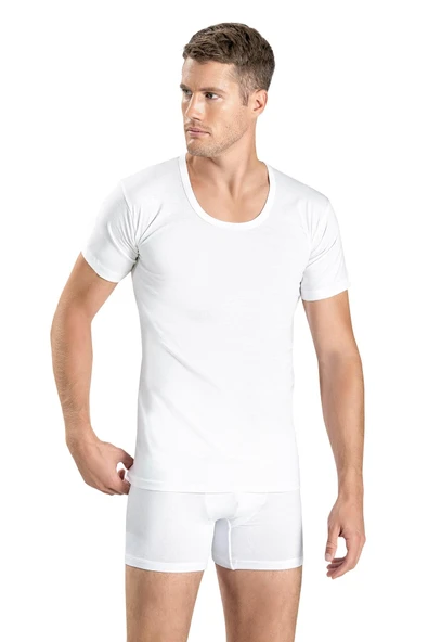 Jiber Erkek Pamuklu Bisiklet Yaka Fanila Atlet 103 - 9 Adet  Beyaz 3XL - Resim 4