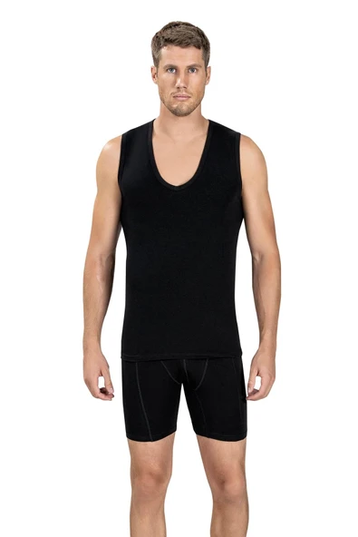 Jiber Erkek Derin V Yaka Sıfır Kol Likralı Fanila Atlet 117 - 9 Adet  Beyaz L - Resim 5