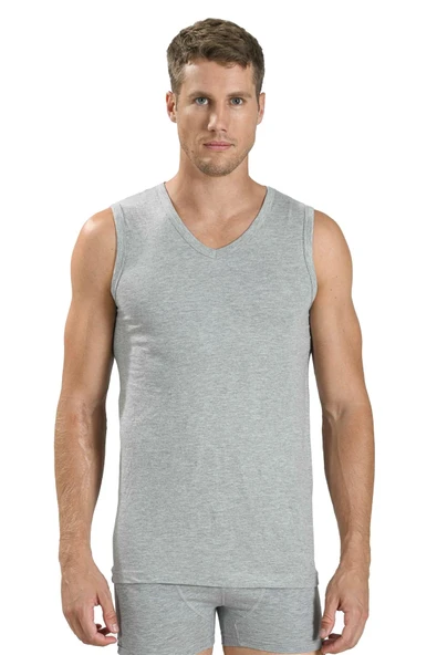 Jiber Erkek V Yaka Sıfır Kol Pamuklu Fanila Atlet 115 - 12 Adet  Siyah 2XL - Resim 3