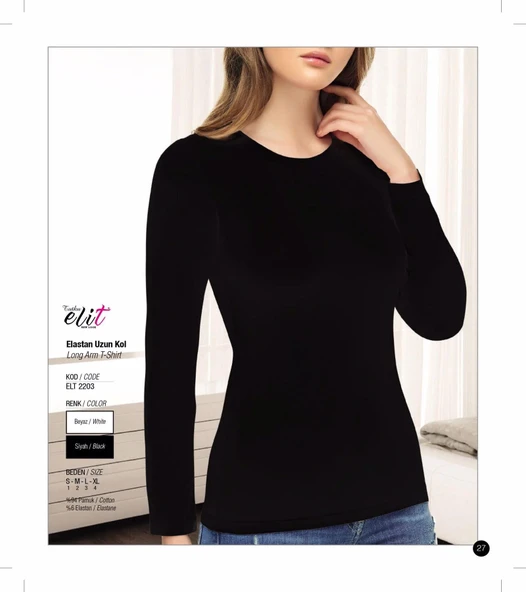 Tutku Elit Kadın Uzun Kol Likralı Fanila Atlet 2203- 3 Adet   Beyaz XL - Resim 3