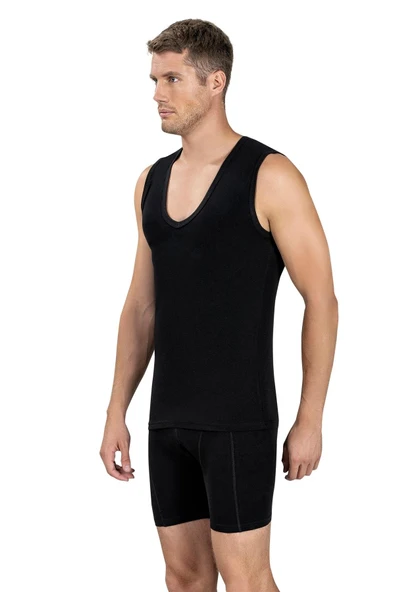 Jiber Erkek Derin V Yaka Sıfır Kol Likralı Fanila Atlet 117 - 9 Adet  Beyaz L - Resim 6