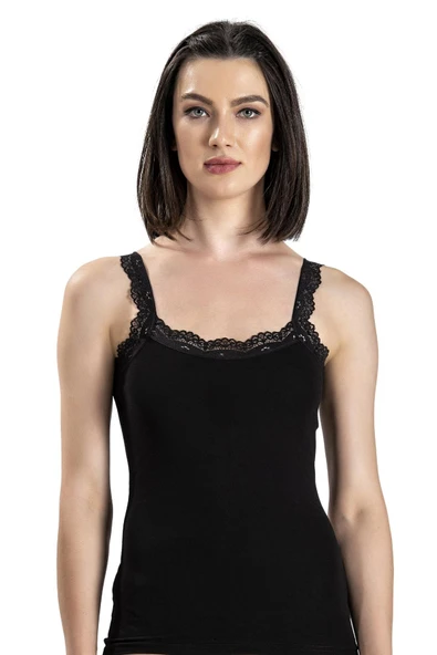 Jiber Kadın Güpürlü Geniş Askılı Likralı Atlet 505 - 6 Adet  Beyaz 2XL - Resim 5