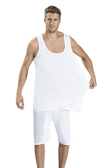 Jiber Erkek Büyük Beden Askılı Atlet 180 - 8 Adet  Beyaz 4XL - Resim 3