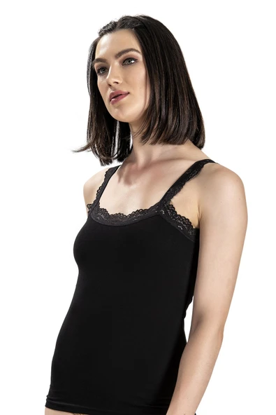 Jiber Kadın Güpürlü Geniş Askılı Likralı Atlet 505 - 12 Adet  Beyaz 2XL - Resim 7