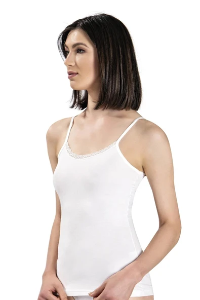 Jiber Kadın Modal Önü Dantelli İp Askılı Atlet 613 - 3 Adet  Siyah L - Resim 6