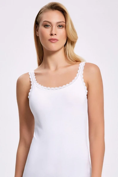 İlke Kadın Likralı Askısı Dantelli Atlet 2211 - 3 Adet  Siyah M - Resim 3