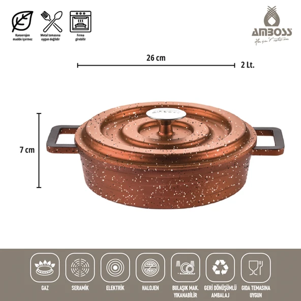 Amboss 7 Parça Copper Döküm Tencere Seti (Bakır - Kırçıllı) - 5