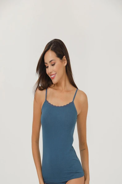 İlke Kadın Derby Viskon Dantelli İp Askı Atlet 2221 - 6 Adet  L - XL Pudra - Resim 4