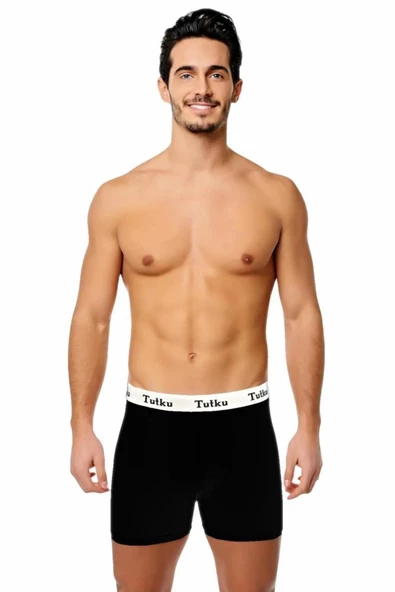Tutku Erkek Likralı Sporcu  Boxer 0400 - 12 Adet  Siyah L