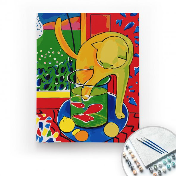 Henri Matisse, The Cat with Red Fish - Tuval Üzerine Sayılarla Boyama 40x50cm Kasnaklı