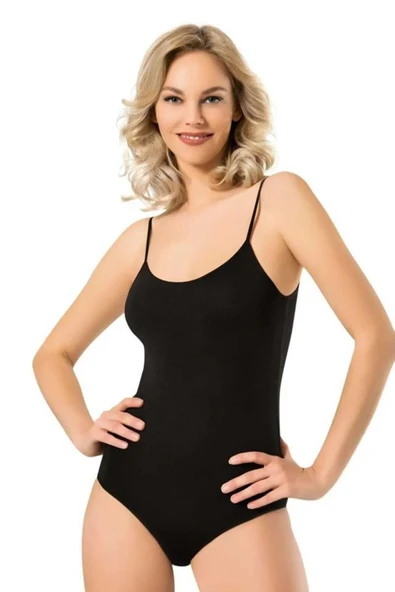 Namaldı Kadın Likralı İp Askılı Kancalı Body 261 - 6 Adet   Beyaz M - Resim 3