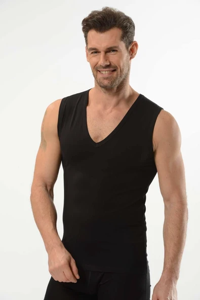 Jiber Erkek V Yaka Likralı Kolsuz Atlet 6'lı Paket - 117  Beyaz S - Resim 3