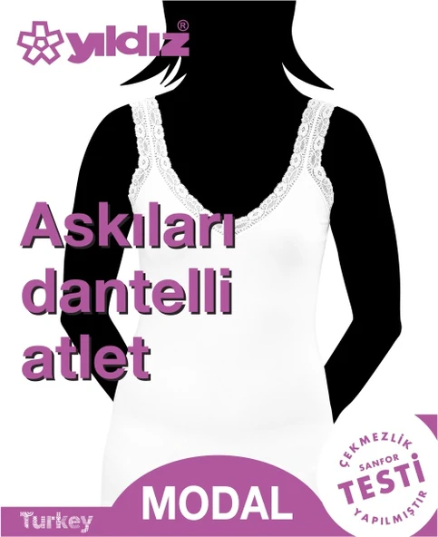 Yıldız Bayan Askıları Dantelli V Yaka Likralı Atlet  Beyaz XL - Resim 4