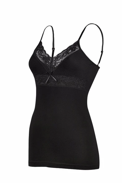 Yıldız Bayan Ayarlı V Yaka Dantelli Atlet Renk Seçenekli  Beyaz M - Resim 3