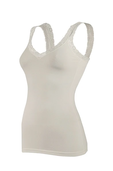 Yıldız Bayan Askıları Dantelli V Yaka Likralı Atlet  Beyaz 2XL - Resim 3