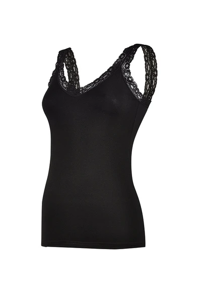 Yıldız Bayan Askıları Dantelli V Yaka Likralı Atlet  Beyaz 2XL - Resim 2