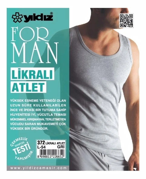 Yıldız 370-371-372 Erkek Likralı Atlet  Siyah S - Resim 3