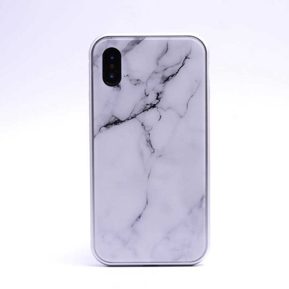 Apple iPhone XS 5.8 Kılıf  Mermerli Devrim Cam Kapak