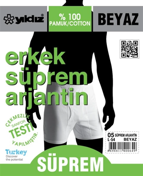 Yıldız 05 Erkek Süprem Pamuk Paçalı Arjantin Külot  Beyaz M - Resim 4