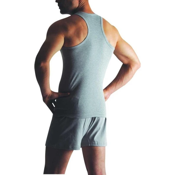 2'Li Yıldız 375-376-377 Erkek Likralı Rambo Atlet  Beyaz L - Resim 3